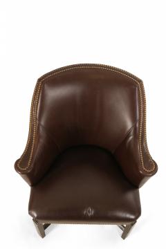 Pair Of Contemporary Brown Leather Rounded Back Club Armchair - 3171338
