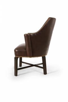 Pair Of Contemporary Brown Leather Rounded Back Club Armchair - 3171339