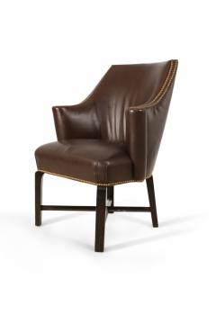 Pair Of Contemporary Brown Leather Rounded Back Club Armchair - 3171340