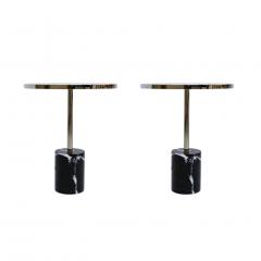 Pair Of Contemporary Marquina Marble Glass Brass Side Italian Tables - 1630072