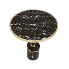 Pair Of Contemporary Marquina Marble Glass Brass Side Italian Tables - 1630074