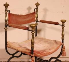 Pair Of Curule Armchairs In Wrought Iron And Bronze - 3339877