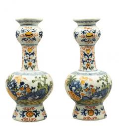 Pair Of Dutch Polychrome Delft Garlic Neck Vases - 4141691