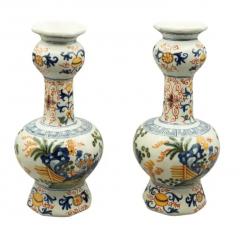 Pair Of Dutch Polychrome Delft Garlic Neck Vases - 4141696