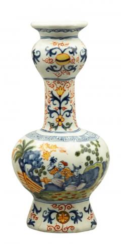 Pair Of Dutch Polychrome Delft Garlic Neck Vases - 4141713