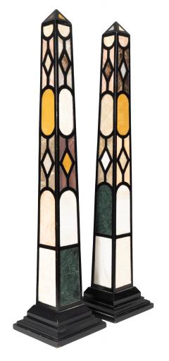 Pair Of Ebonized And Marble Obelisks - 4789142