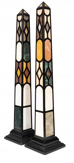 Pair Of Ebonized And Marble Obelisks - 4789144