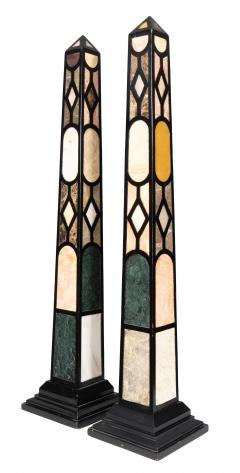 Pair Of Ebonized And Marble Obelisks - 4789145