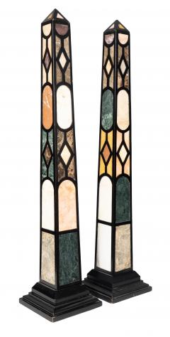 Pair Of Ebonized And Marble Obelisks - 4789191