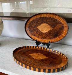 Pair Of English 18th Century Mahogany Trays Inlaid Satinwood Burl Walnut  - 1788303