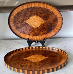 Pair Of English 18th Century Mahogany Trays Inlaid Satinwood Burl Walnut  - 1788304