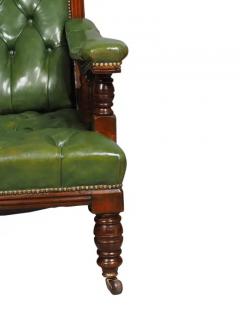 Pair Of English Late Victorian Green Tufted Leather Mahogany Armchairs - 4140212