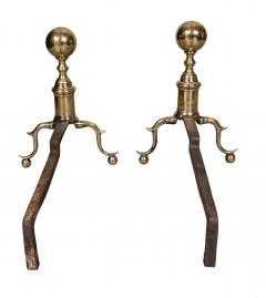 Pair Of Federal Brass Ball Top Andirons - 4330294