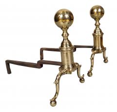 Pair Of Federal Brass Ball Top Andirons - 4330296