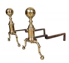 Pair Of Federal Brass Ball Top Andirons - 4330301