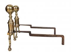 Pair Of Federal Brass Ball Top Andirons - 4330312