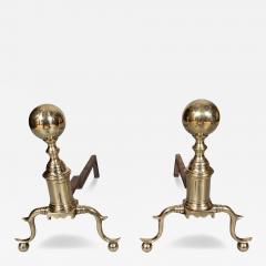 Pair Of Federal Brass Ball Top Andirons - 4332626