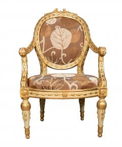 Pair Of Fine Italian Neoclassical Painted And Giltwood Armchairs - 4643331