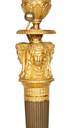 Pair Of French Empire Ormolu Candlestick Lamps With Tole Shades - 4465274