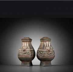 Pair Of Han Dynasty Painted Jars Covers - 3033368