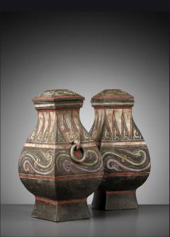 Pair Of Han Dynasty Painted Jars Covers - 3033369