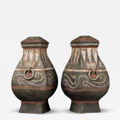 Pair Of Han Dynasty Painted Jars Covers - 3036358