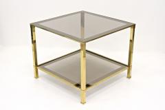 Pair Of Hollywood Regency Brass End Side Tables Smoked Glass Italy ca 1970 - 3994116