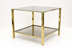 Pair Of Hollywood Regency Brass End Side Tables Smoked Glass Italy ca 1970 - 3994118