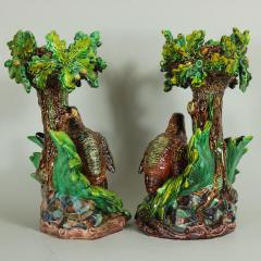 Pair Of Hugo Lonitz Majolica Partridge Cache Pot Stands - 1989585