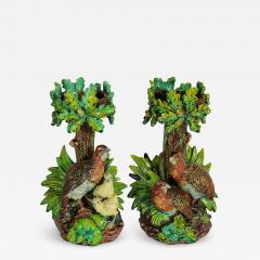 Pair Of Hugo Lonitz Majolica Partridge Cache Pot Stands - 1995172