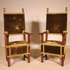 Pair Of Italian Armchairs In Walnut Circa 1600 renaissance Period - 2386432