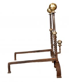 Pair Of Italian Baroque Wrought Iron And Brass Andirons - 4757667