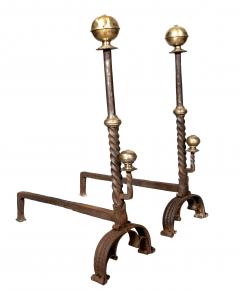 Pair Of Italian Baroque Wrought Iron And Brass Andirons - 4757669