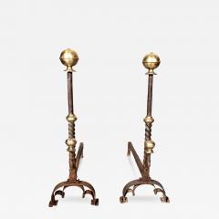 Pair Of Italian Baroque Wrought Iron And Brass Andirons - 4760583