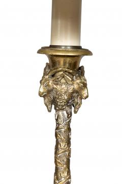 Pair Of Italian Bronze Candlestick Table Lamps with Mounted Lions - 4555025