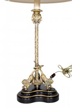 Pair Of Italian Bronze Candlestick Table Lamps with Mounted Lions - 4555037