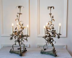 Pair Of Italian Candelabra 20th Century Silver leaf Wrought Iron Foliate Lamps - 4641929
