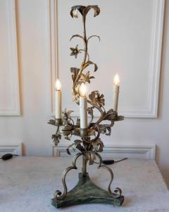 Pair Of Italian Candelabra 20th Century Silver leaf Wrought Iron Foliate Lamps - 4641931