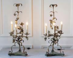 Pair Of Italian Candelabra 20th Century Silver leaf Wrought Iron Foliate Lamps - 4641933