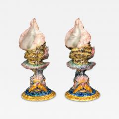 Pair Of Italian Majolica Conch Dolphin Vases - 2664855