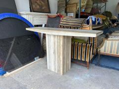 Pair Of Italian Modern Travertine And Brass Console Tables - 4265318