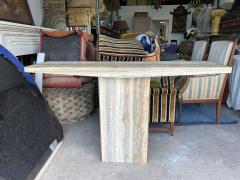 Pair Of Italian Modern Travertine And Brass Console Tables - 4265326