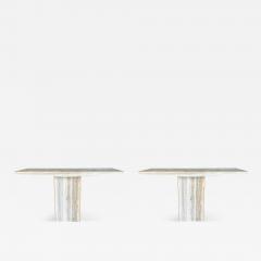 Pair Of Italian Modern Travertine And Brass Console Tables - 4267252