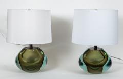 Pair Of Italian Murano Modern Sommerso Pear Shaped Globe Lamps In Aqua - 4096198