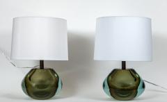 Pair Of Italian Murano Modern Sommerso Pear Shaped Globe Lamps In Aqua - 4096202
