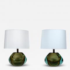 Pair Of Italian Murano Modern Sommerso Pear Shaped Globe Lamps In Aqua - 4099750
