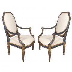 Pair Of Italian Neoclassical Painted Armchairs - 3739189