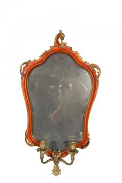 Pair Of Italian Red Painted Girandole Mirrors - 4138010