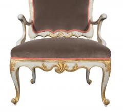 Pair Of Italian Rococo Blue Painted Armchairs - 4152678