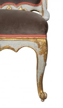 Pair Of Italian Rococo Blue Painted Armchairs - 4152739